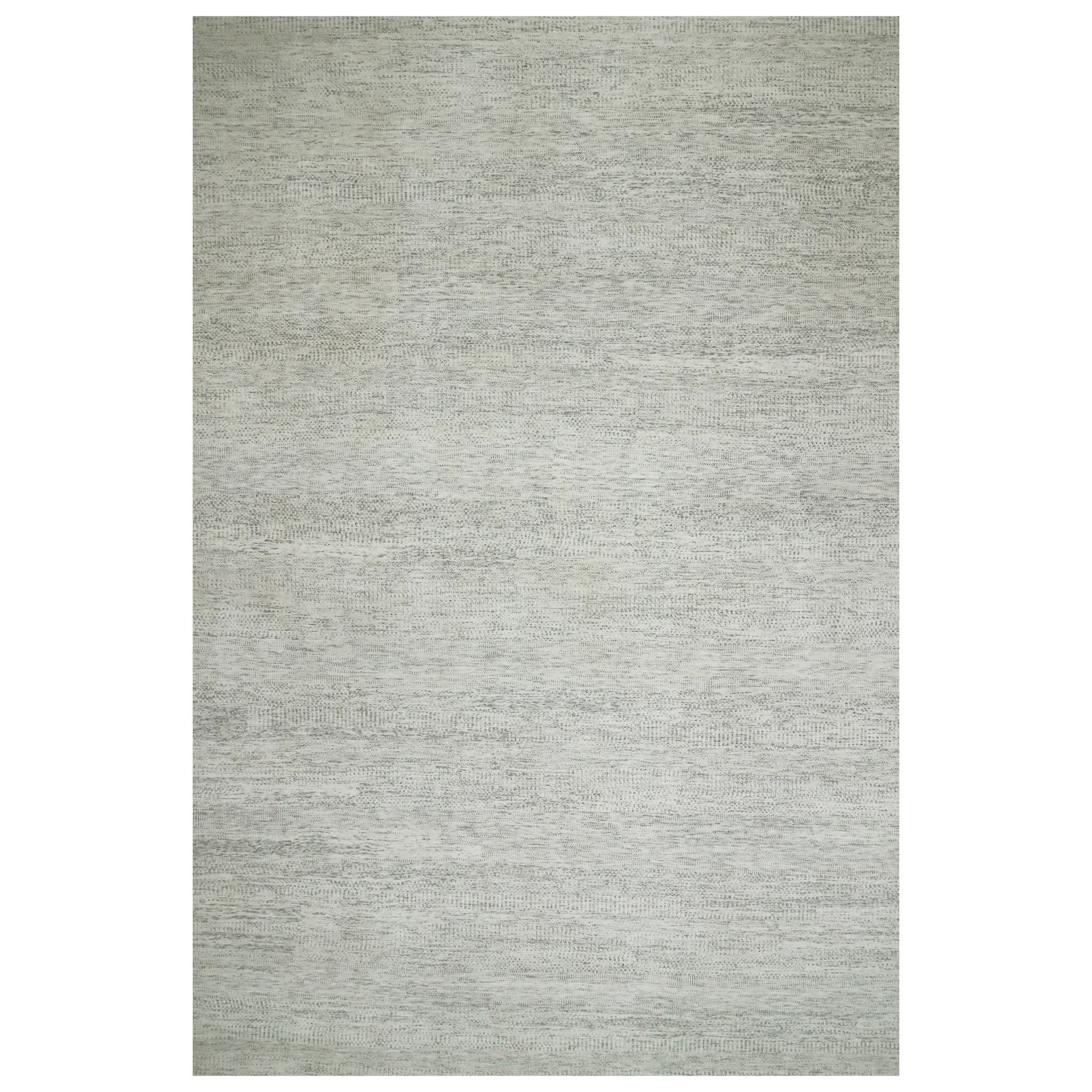 15'x20' Nacre White, Modern Grass Design, Hand Knotted Extra Soft Wool, Organic Sustainable Textile, Oversized Tone on Tone Oriental Rug 